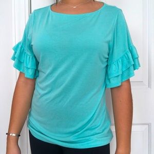 Blue Ruffled Sleeve Shirt